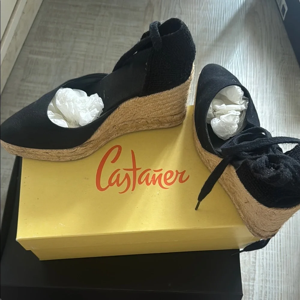 CASTANER Black Espadrille Wedge Sandals - Picture 1 of 6
